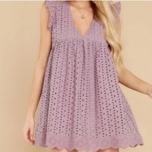 Mustard Seed Lilac Eyelet Babydoll Flowy Romper Mini Dress Sz Medium Cottagecore